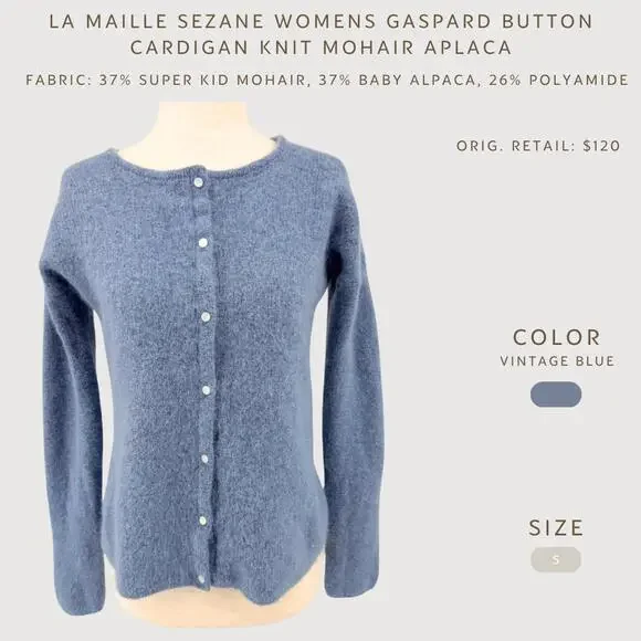 Sezane Cardigan Gaspard Mohair Alpaca Vintage Blue S - Picture 2 of 9